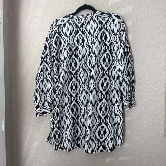 Athleta Women’s Kaftan Tunic Dress Cover Up Large Black White Cotton Silk - Picture 3 of 7